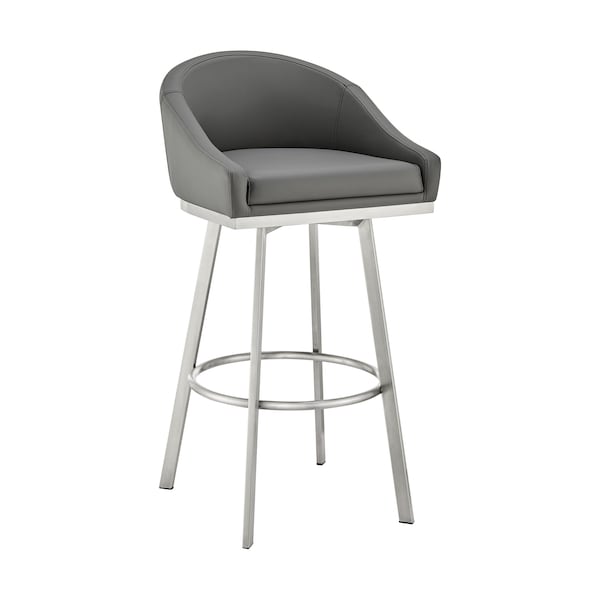 Armen Living Noran Swivel Bar Stool in Brushed Stainless Steel with Gray Faux Leather 840254335714 - main